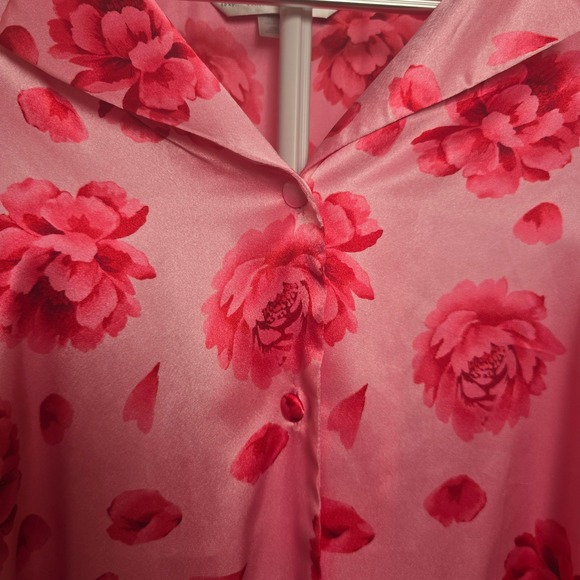 Cacique Pink Red Floral Women Satin Button Front Nightshirt Sleepwear Size 22/24 - Picture 4 of 7